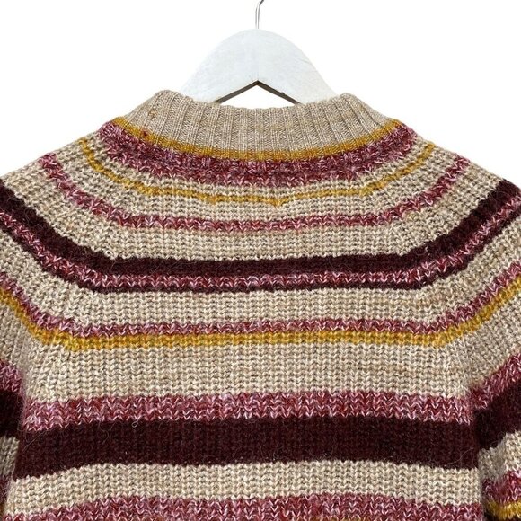 OLD NAVY Womens Sweater XS Relaxed Fit Beige Red Stripe Mock Neck Pullover - Picture 3 of 9